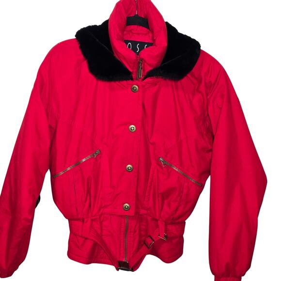 Vintage 90s Ossi Skiwear Faux Fur Collar Red Belted Snow Jacket Women’s Size 8 - Picture 1 of 10